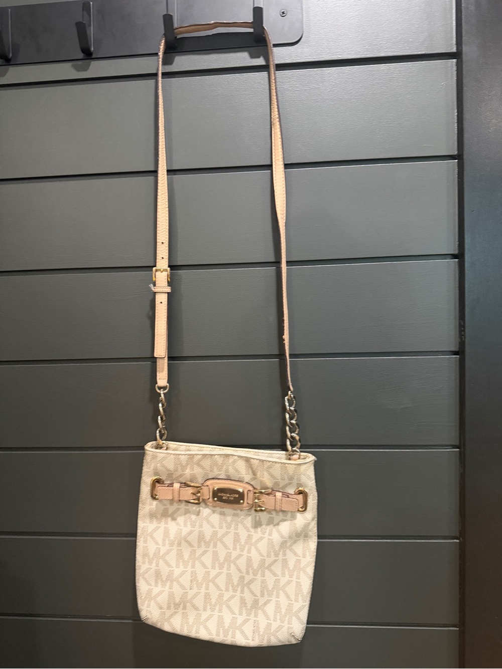 Michael Kors Cream and Tan MK Signature Crossbody Bag